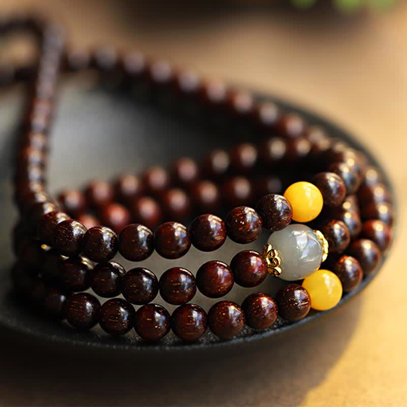 MythStone 925 Sterling Silver Indian Small Leaf Red Sandalwood Hetian Gray Jade Amber Gold Star Bracelet