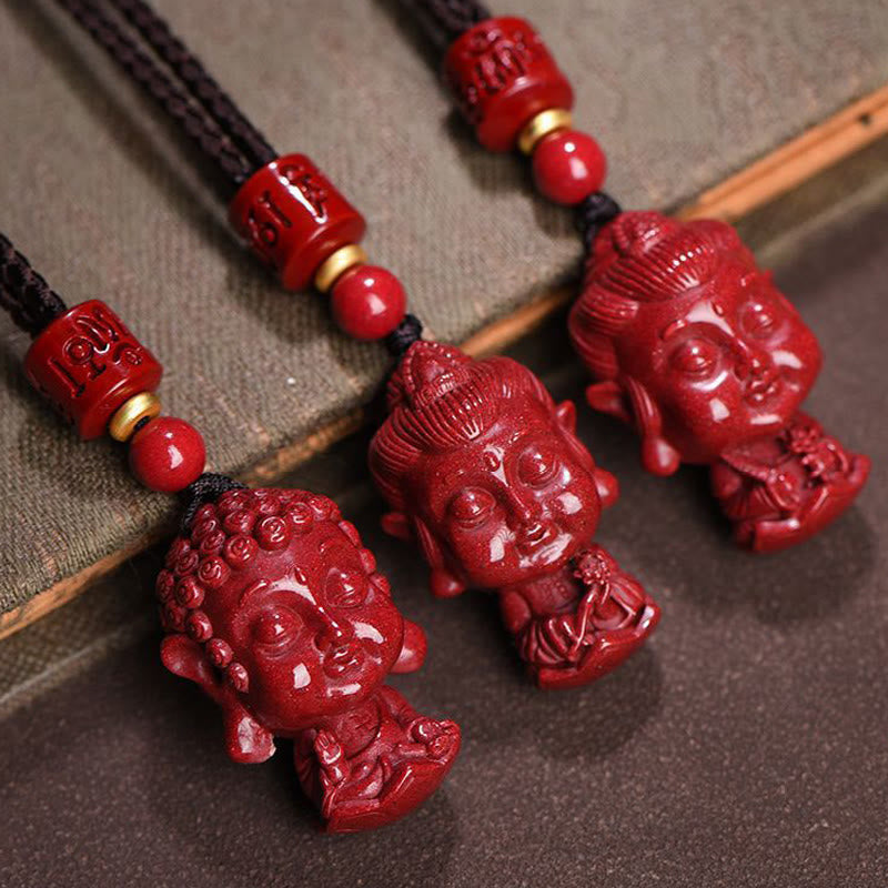 Mythstone Chinese Zodiac Natal Buddha Natural Cinnabar Amulet Keep Away Evil Spirits Necklace Pendant