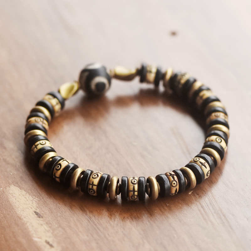 Mythstone Tibetan Yak Bone Ebony Wood Strength Bracelet