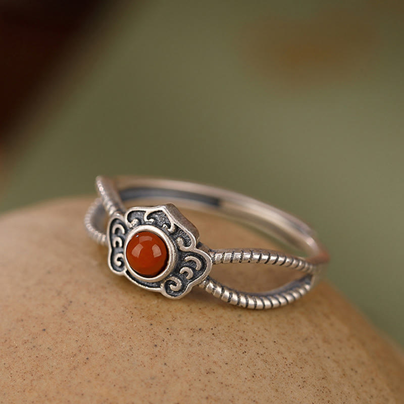 Anillo de plata de ley 925 con cuentas de ágata roja y pensamiento lógico de Mythstone 