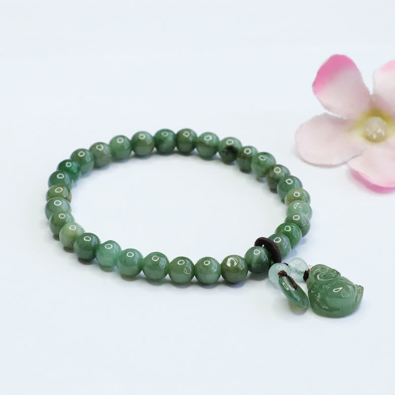 MythStone Laughing Buddha Cyan Jade Healing Bracelet