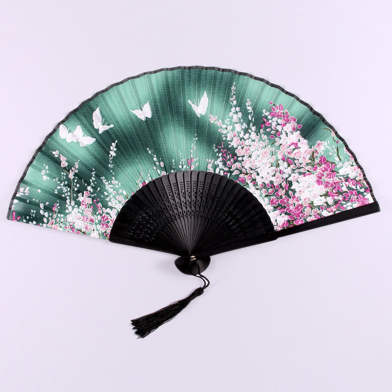 Mythstone Butterfly Flowers Handheld Bamboo Folding Fan