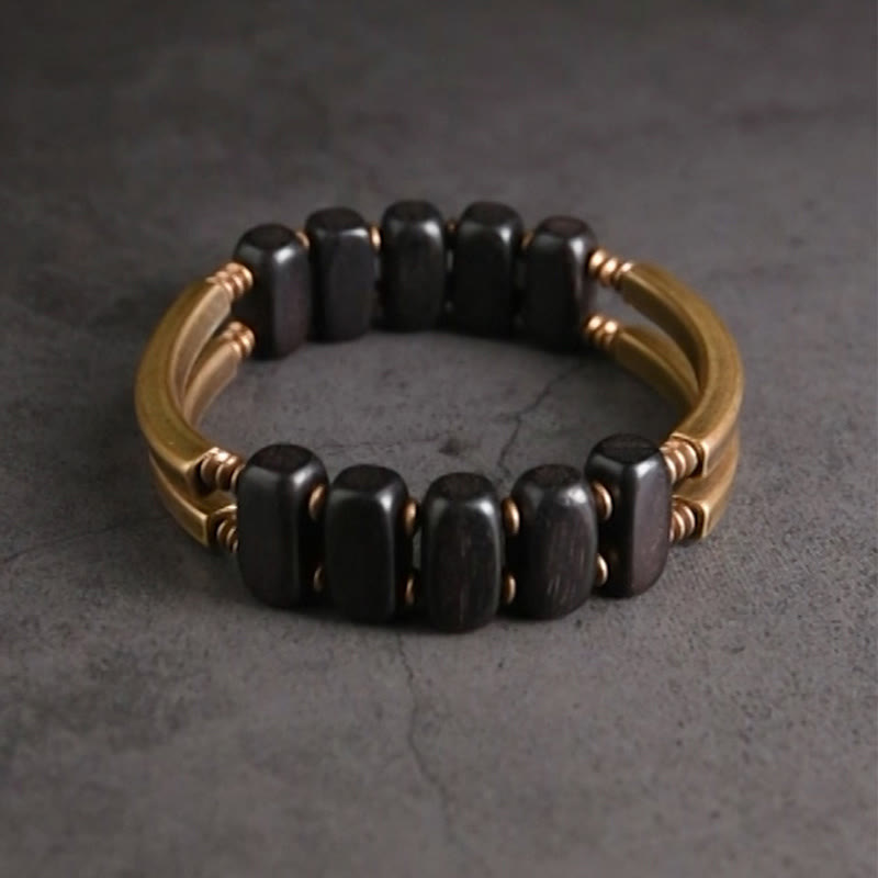 Mythstone Tibetan Ebony Wood Copper Balance Double Layer Bracelet