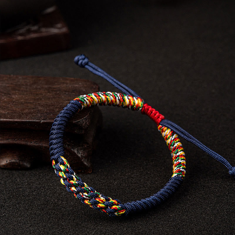 Pulsera trenzada de nudos de la suerte con nudos King Kong coloridos hechos a mano tibetanos Mythstone