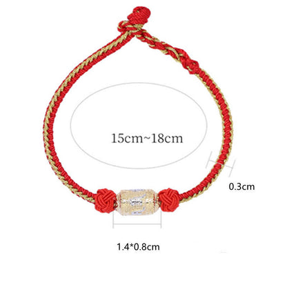 Mythstone 925 Sterling Silver Om Mani Padme Hum Prayer Wheel Luck Strength Red String Bracelet