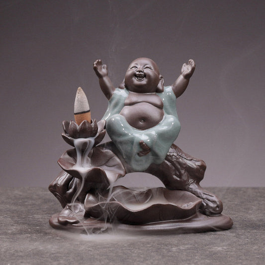 Mythstone Little Monk Ceramic Lotus Blessing Incense Burner Decoration