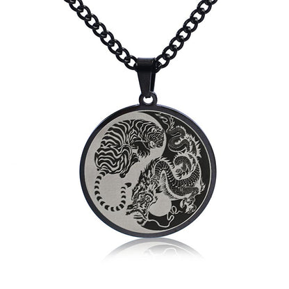 Mythstone Tiger Dragon Titanium Steel Chain Necklace Harmony Pendant