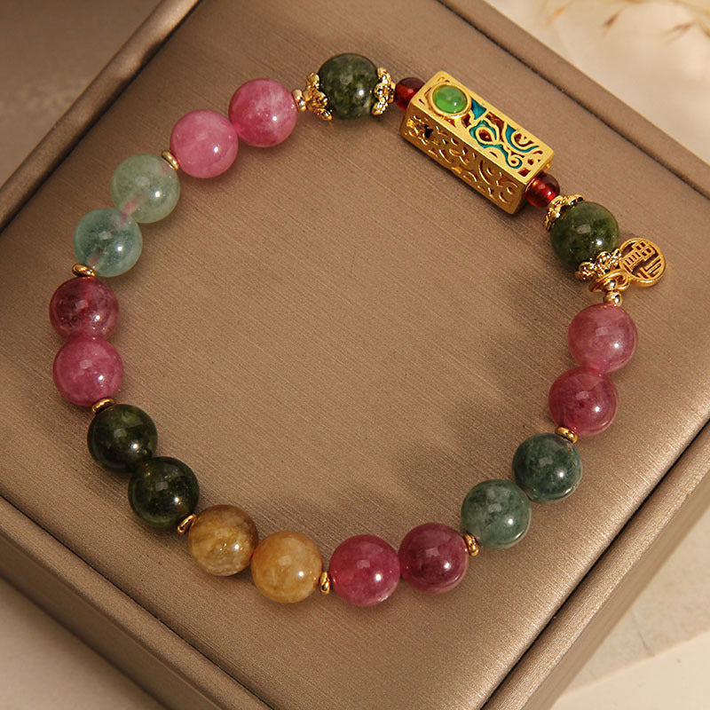 Pulsera con dijes de turmalina colorida y carácter positivo Fu de Mythstone 