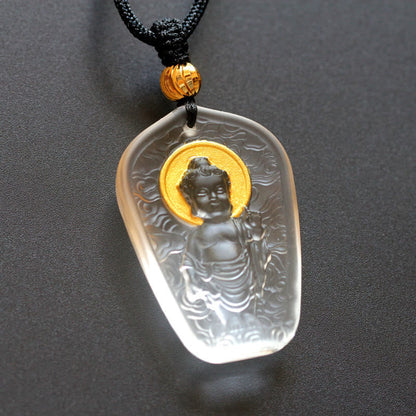 Mythstone Tibetan Buddha Liuli Crystal Serenity Necklace Pendant