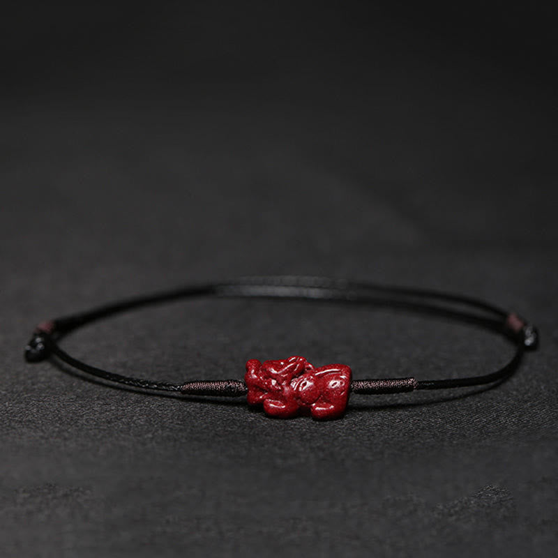 Mythstone Handmade Plum Blossom Four Leaf Clover PiXiu Lotus Koi Fish Cinnabar Blessing Braid Bracelet