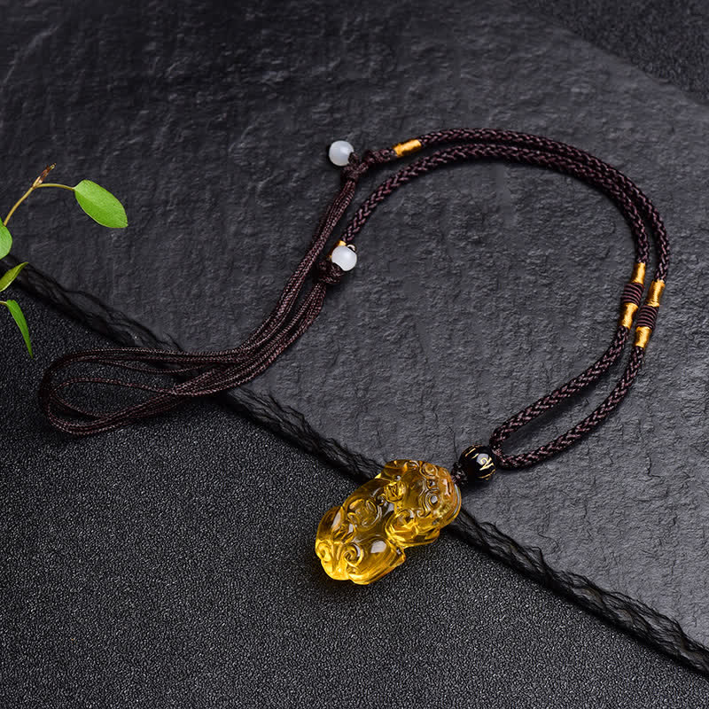 Mythstone FengShui Citrine PiXiu Wealth Necklace Pendant