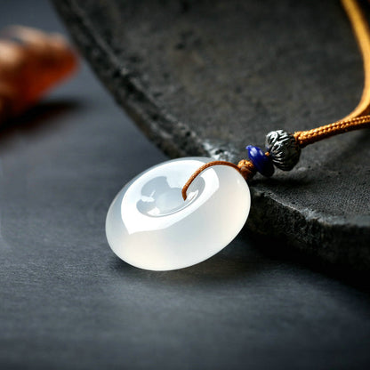 Mythstone Round White Agate Luck Necklace Pendant