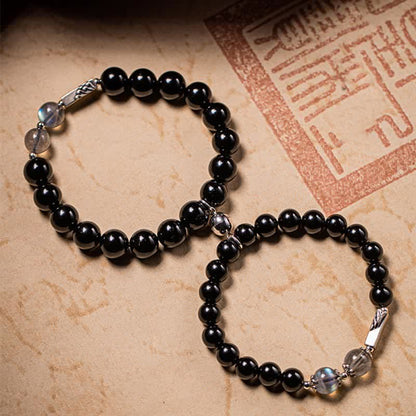 Mythstone 925 Sterling Silver Obsidian Moonstone Strength Couple Bracelet