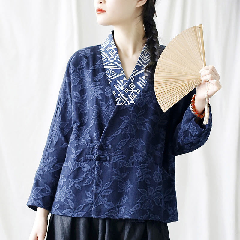 Mythstone Flower Jacquard V-Neck Long Sleeve Jacket