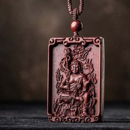 Mythstone Chinese Zodiac Natal Buddha Small Leaf Red Sandalwood Protection Necklace Pendant