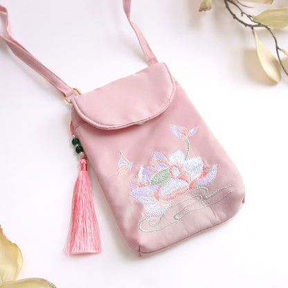 Mythstone Small Embroidered Flowers Crossbody Bag Shoulder Bag Double Layer Cellphone Bag