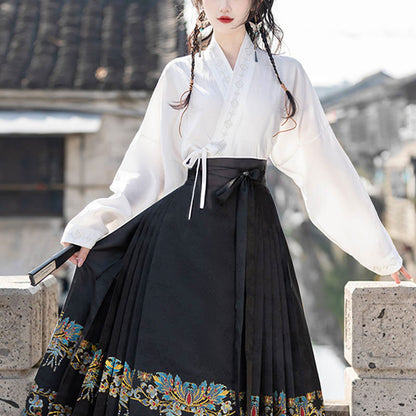 Camisa de manga larga corta Mythstone, falda con cara de caballo de la dinastía Ming Hanfu china, falda Mamianqun 