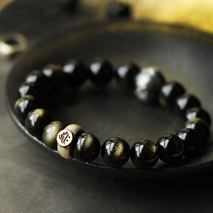 Mythstone Chinese Zodiac Natal Buddha Obsidian Purification Bracelet