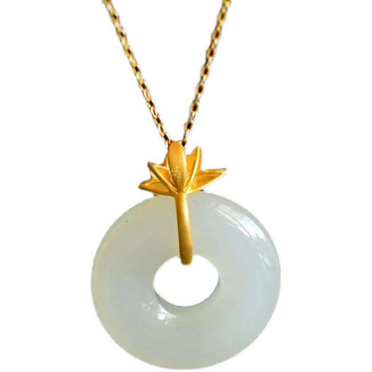 Mythstone White Jade Lotus Harmony Necklace Pendant