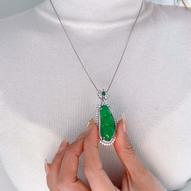 Mythstone Fortune Bean Cyan Jade Luck Necklace Pendant