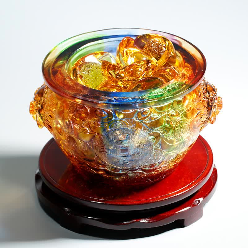 Mythstone Handmade Liuli Crystal Treasure Bowl Art Piece Home Decoration