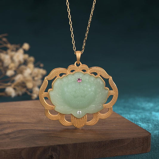 Mythstone Natural Jade Lotus Harmony Necklace Pendant