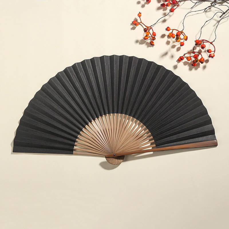 Mythstone Pine Tree Garden Peony Handheld Paper Bamboo Folding Fan 26cm