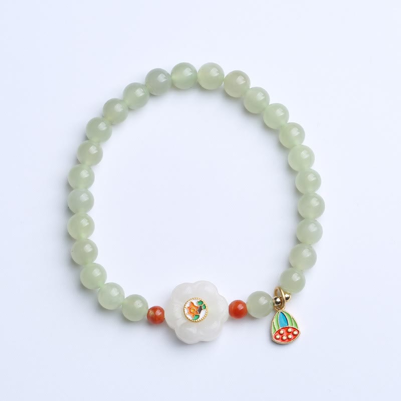 Mythstone 925 Sterling Silver Plated Gold Natural Hetian Jade Bead Gourd Lotus Bamboo Fu Character Luck Bracelet