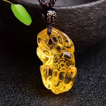 Mythstone FengShui Citrine PiXiu Wealth Necklace Pendant