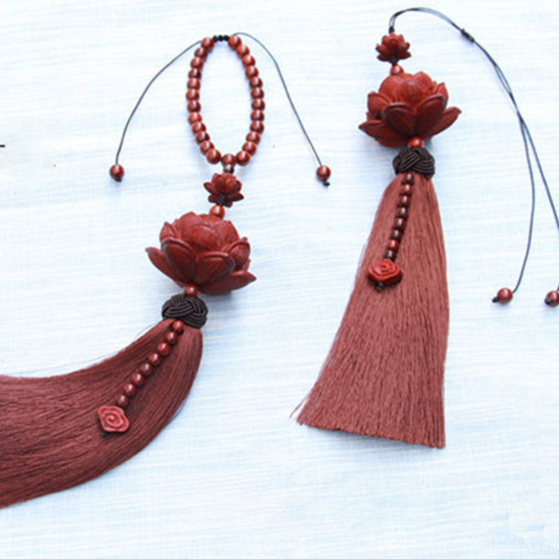 Mythstone Tibetan Small Leaf Red Sandalwood Lotus Luck Protection Tassel Decoration