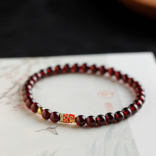 Mythstone 999 Gold Koi Fish Natural Garnet Protection Bracelet