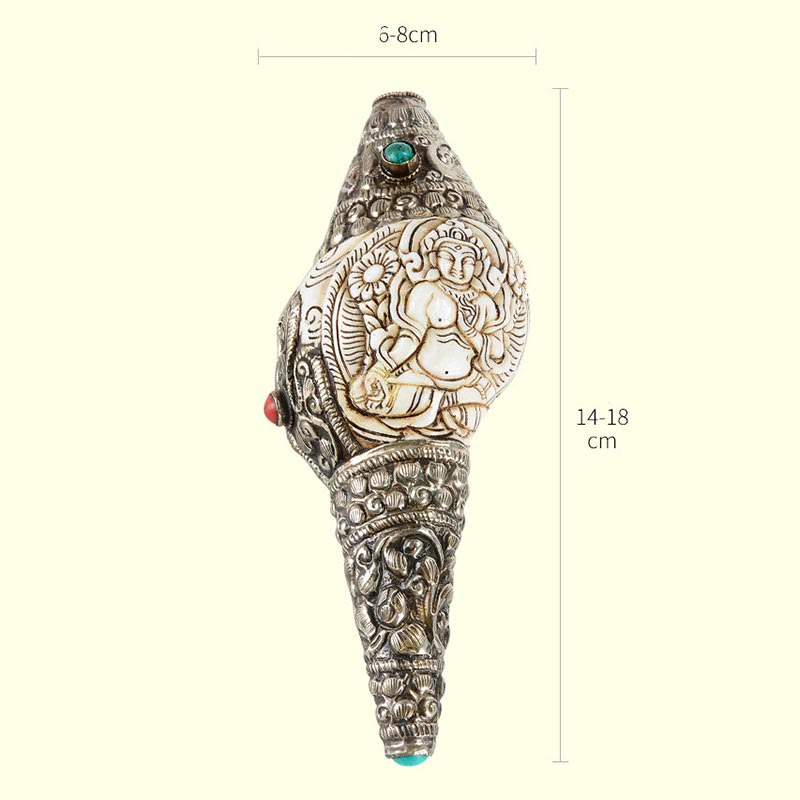 Mythstone Tibetan Handmade Engraved Shankha Buddha Conch Shell Wealth Positive Decoration