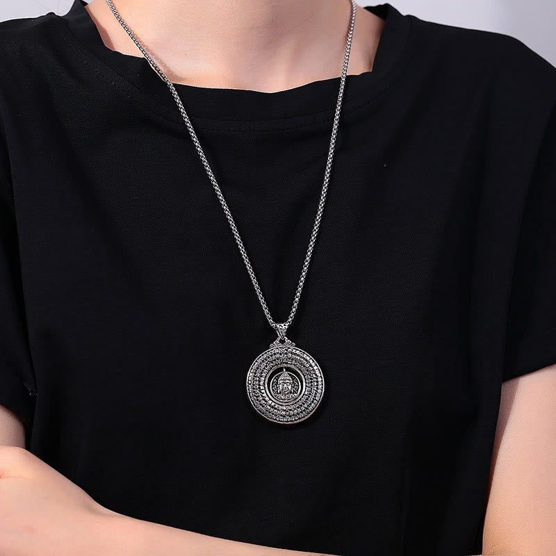 Mythstone Heart Sutra Buddha Carved Peace Buckle Design Serenity Rotatable Necklace Pendant