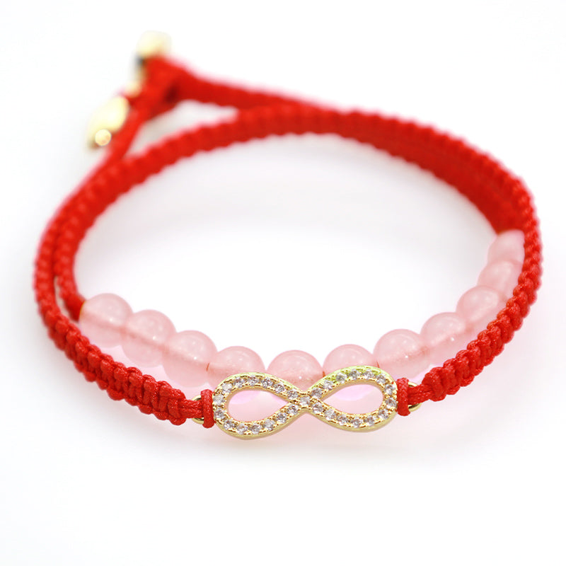 Pulsera de hilo rojo relajante con cristales de loto rosa tibetanos hechos a mano de Mythstone