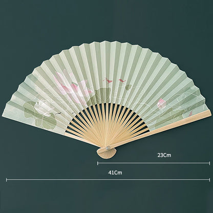 Mythstone Lotus Flowers Leaf Koi Fish Handheld Paper Bamboo Folding Fan