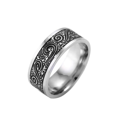 Mythstone Vintage Wave Auspicious Clouds Engraved Pattern Titanium Steel Balance Ring