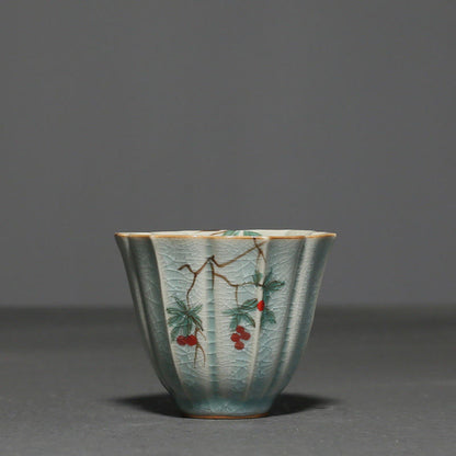 Mythstone Loquat Dogwood Hawthorn Morning Glory Ceramic Teacup Kung Fu Tea Cup