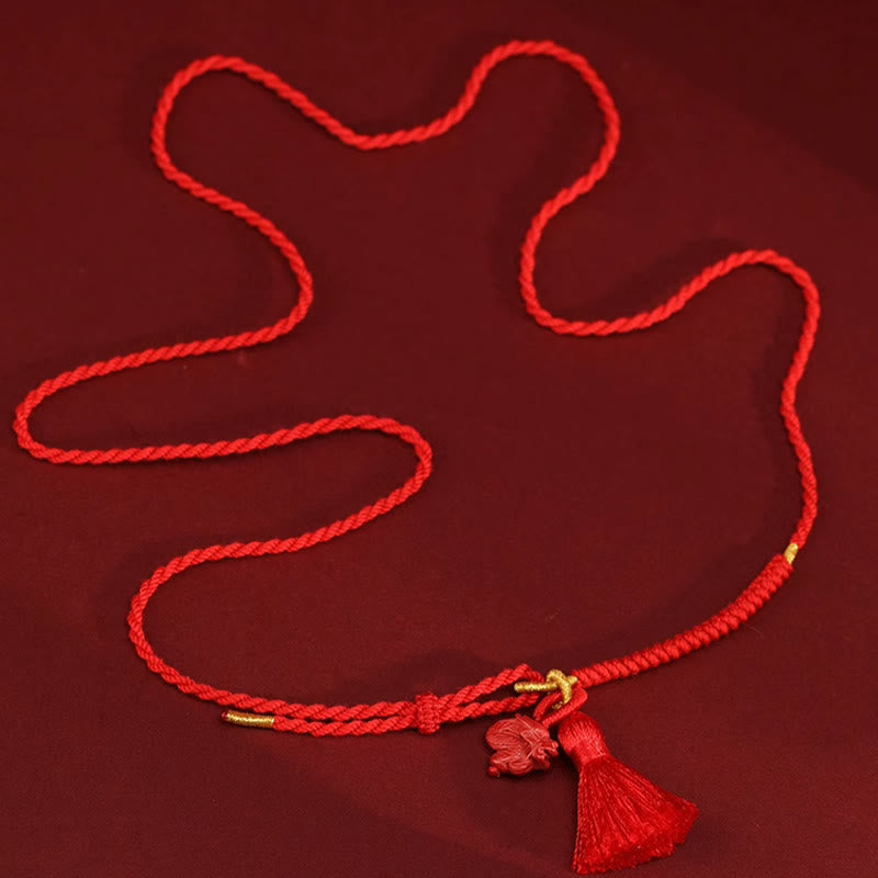 Mythstone Natural Cinnabar Dragon Blessing Red String Belly Chain