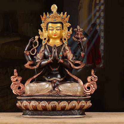 Mythstone Bodhisattva Chenrezig Four-armed Avalokitesvara Protection Copper Statue Decoration