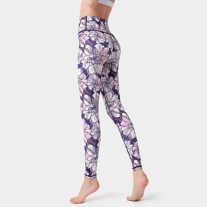 Mythstone Colorful Flower Petal Leaves Print Sports Exercise Fitness High Waist Leggings Women's Yoga Pants