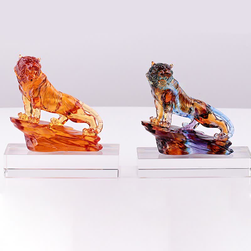 Mythstone Handmade Liuli Crystal Tiger Art Piece Protection Home Decoration