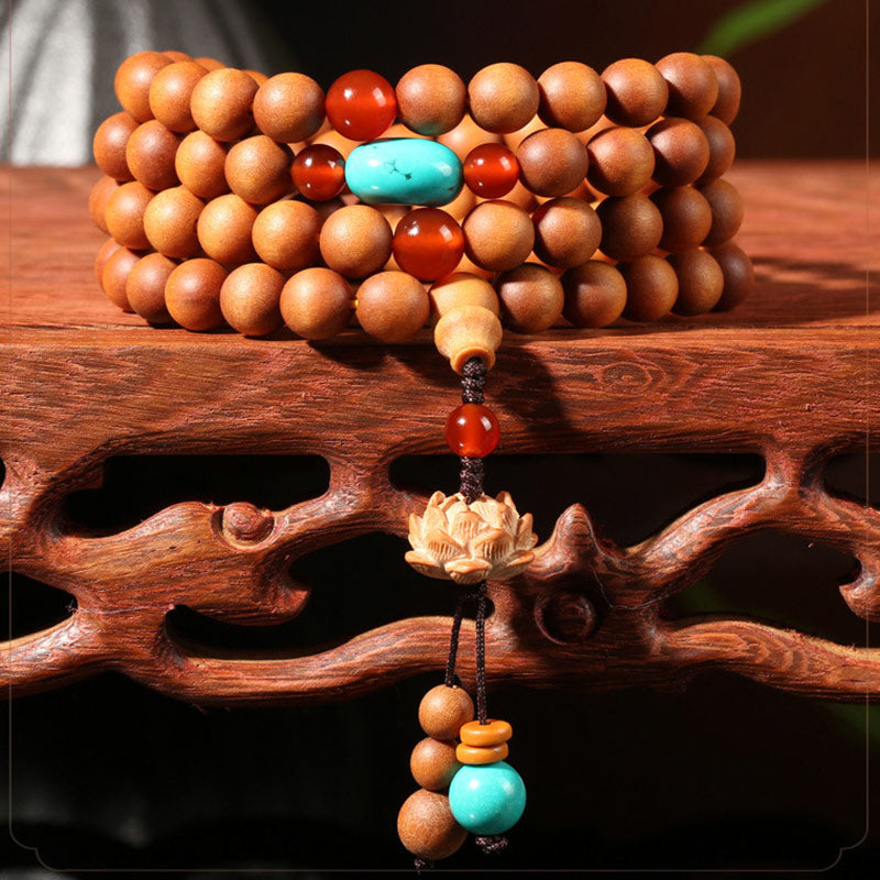 Mythstone Tibetan Sandalwood Lotus Enlightenment Charm Mala Bracelet