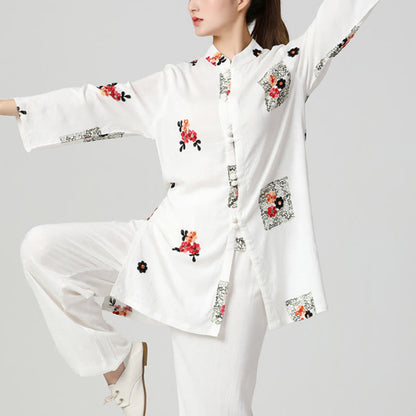 Mythstone Floral Print Meditation Prayer Spiritual Zen Tai Chi Qigong Practice Unisex Clothing Set