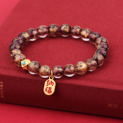 Mythstone Tibetan Incense Ash Liuli Glass Bead Lucky Fortune Fu Character Charm Bracelet