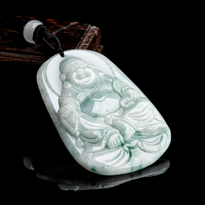 Mythstone Natural Jade Laughing Buddha Maitreya Buddha Luck String Necklace Pendant