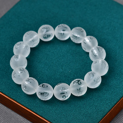 Pulsera de meditación Om Mani Padme Hum de ónix negro y cristal blanco del Tíbet Mythstone