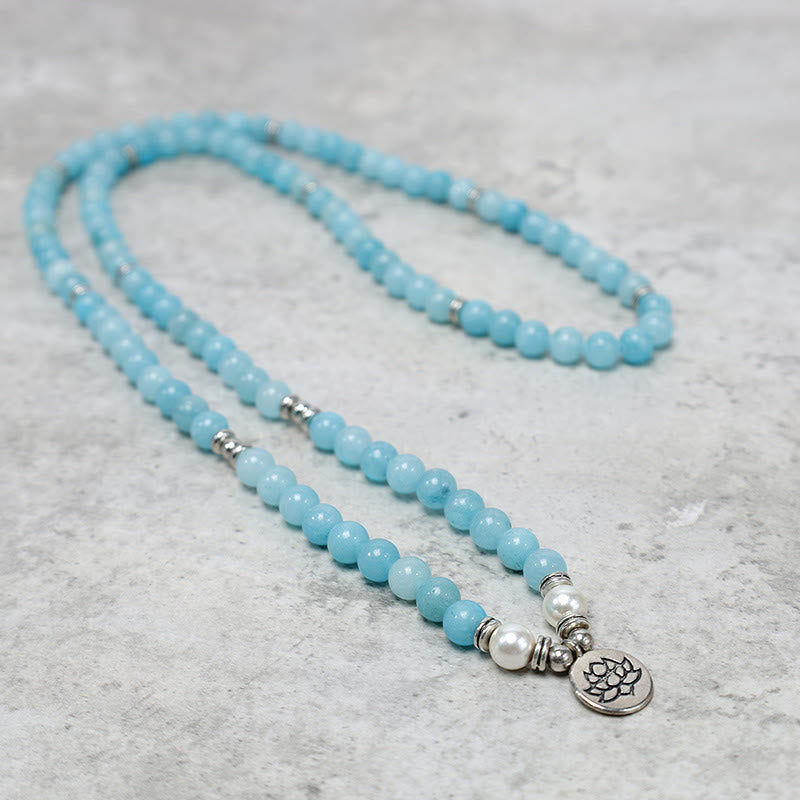 MythStone Natural Amazonite Stone Healing Lotus Mala Bracelet