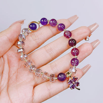 Mythstone Amethyst Crystal Four Leaf Clover Healing Charm Bracelet