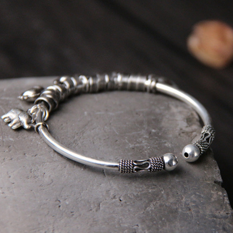 Mythstone 925 Sterling Silver Elephant Strength Bracelet Bangle