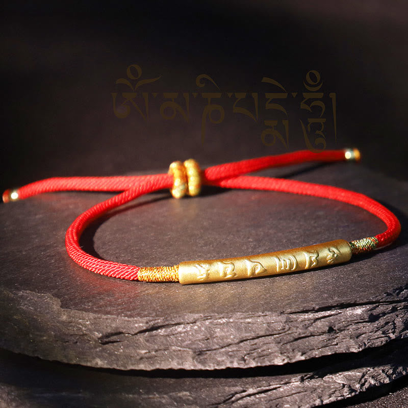 Mythstone Tibetan Buddhist Handmade Mani Mantra Lucky Red String Bracelet